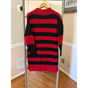 Hunter Red Black Stripe Crew Neck Sweater Dress Small